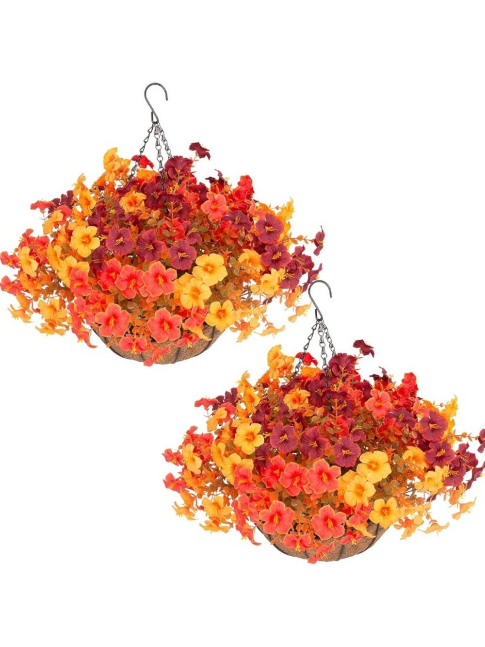 24 Pcs Faux Petunias with Hanging Baskets - Outdoor Fall Flowers for Porch